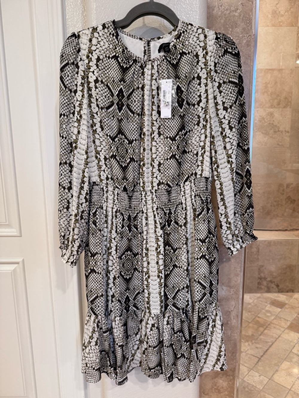 J.Crew Snake Print Long Sleeve Ruffle Hem Dress